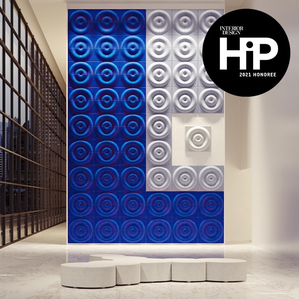 Sculptural Wall Display Featuring Blue and White Circular Patterns, Awarded as 2021 HIP Honoree
