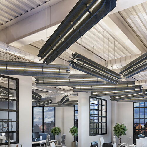 Modern Office with Exposed Ducts and Large Windows