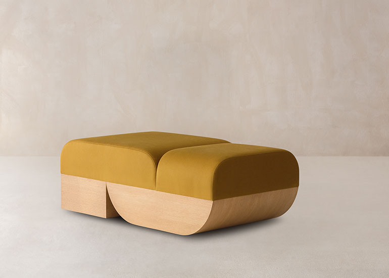 Modern Sofa with a Wooden Base and Mustard Yellow Cushioning