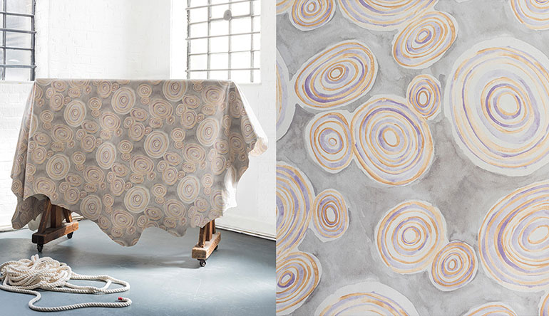 Patterned Fabric Draped Over a Cart and Matching Design on The Floor