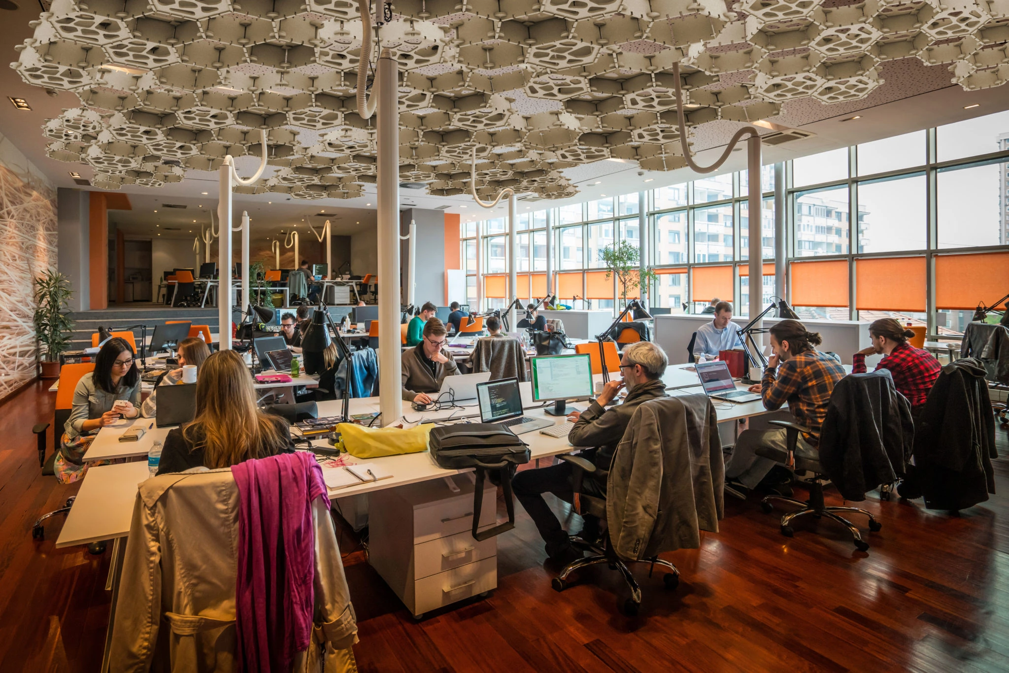 Diverse Group of People Working in a Bright, Open Plan Office